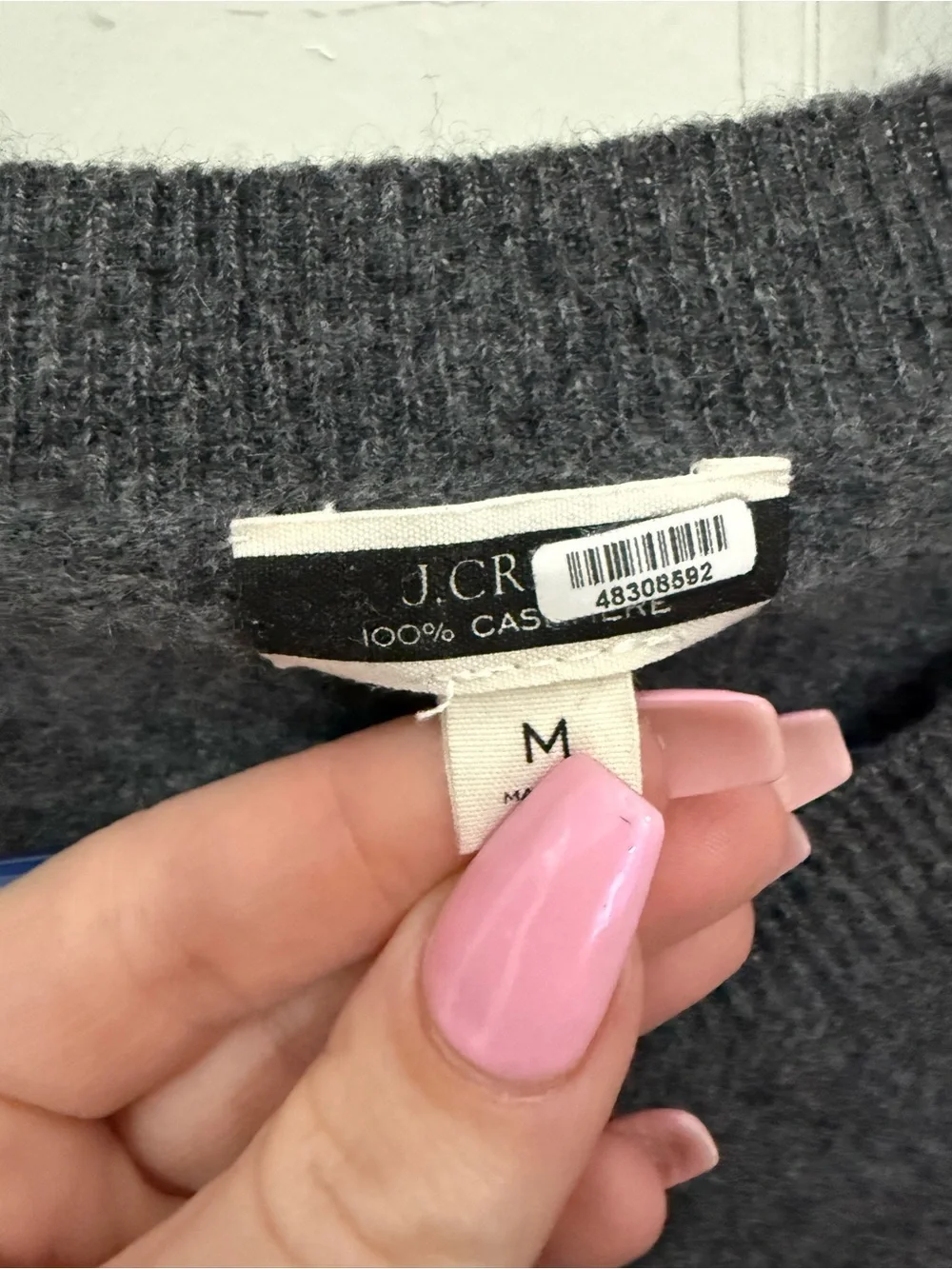 J.Crew 100% Cashmere Love Sweater Gray Pink Graphic Crew Neck Medium Women’s